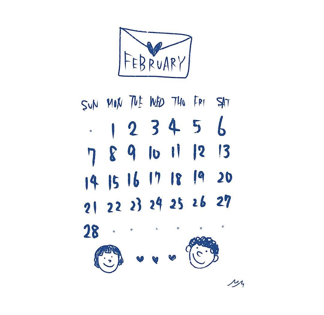 高杉さと美のインスタグラム：「2月も良い月に🗓☀️  #goodmorning #february #2021 #calendar  #illustration #artwork #2月 #カレンダー #イラスト」
