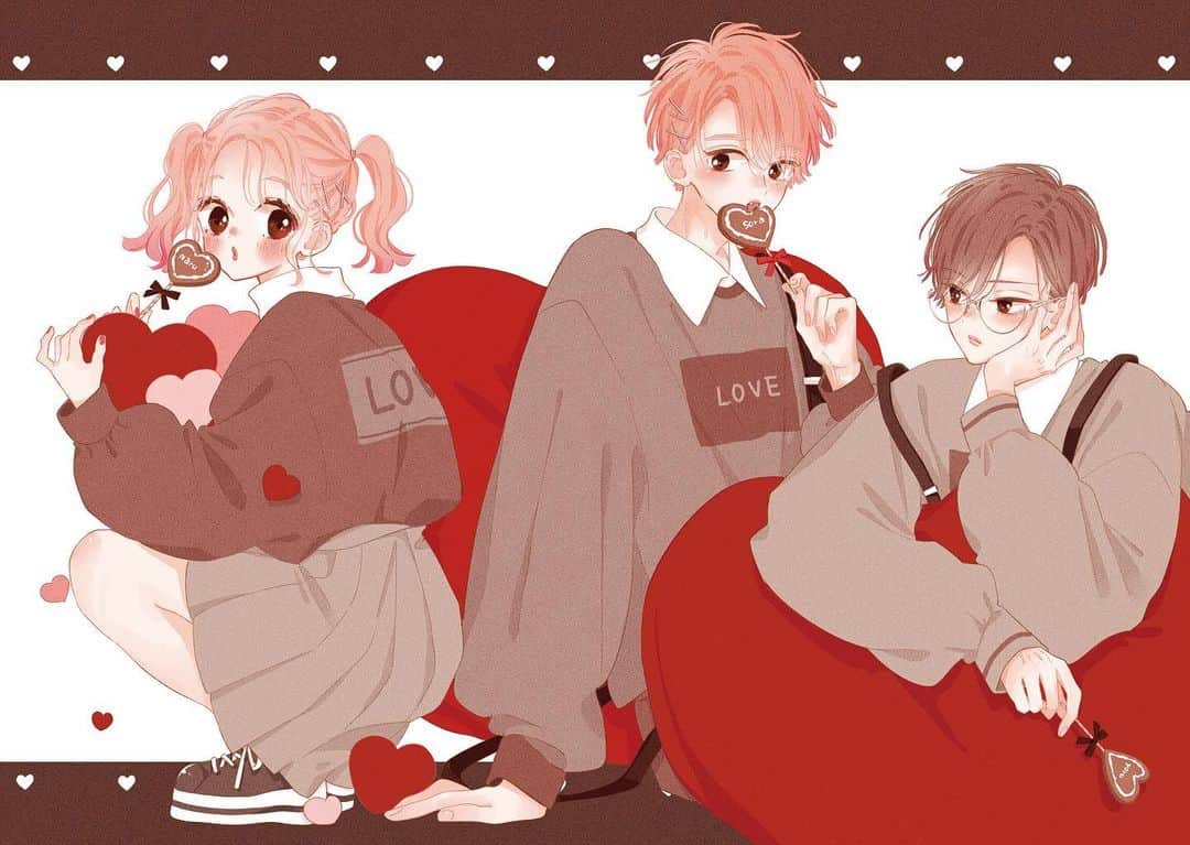 目黒あむのインスタグラム：「シミラールックのようなペアルックのようなそんなイラスト🤗🍫﻿ ﻿ いつもコメント、コメントや♡ありがとうございます☺️コメント楽しく読んでます！﻿ ﻿ #ペアルック﻿ #シミラールック﻿ #ひなたのブルー﻿ #ひなブル﻿ #illustration」