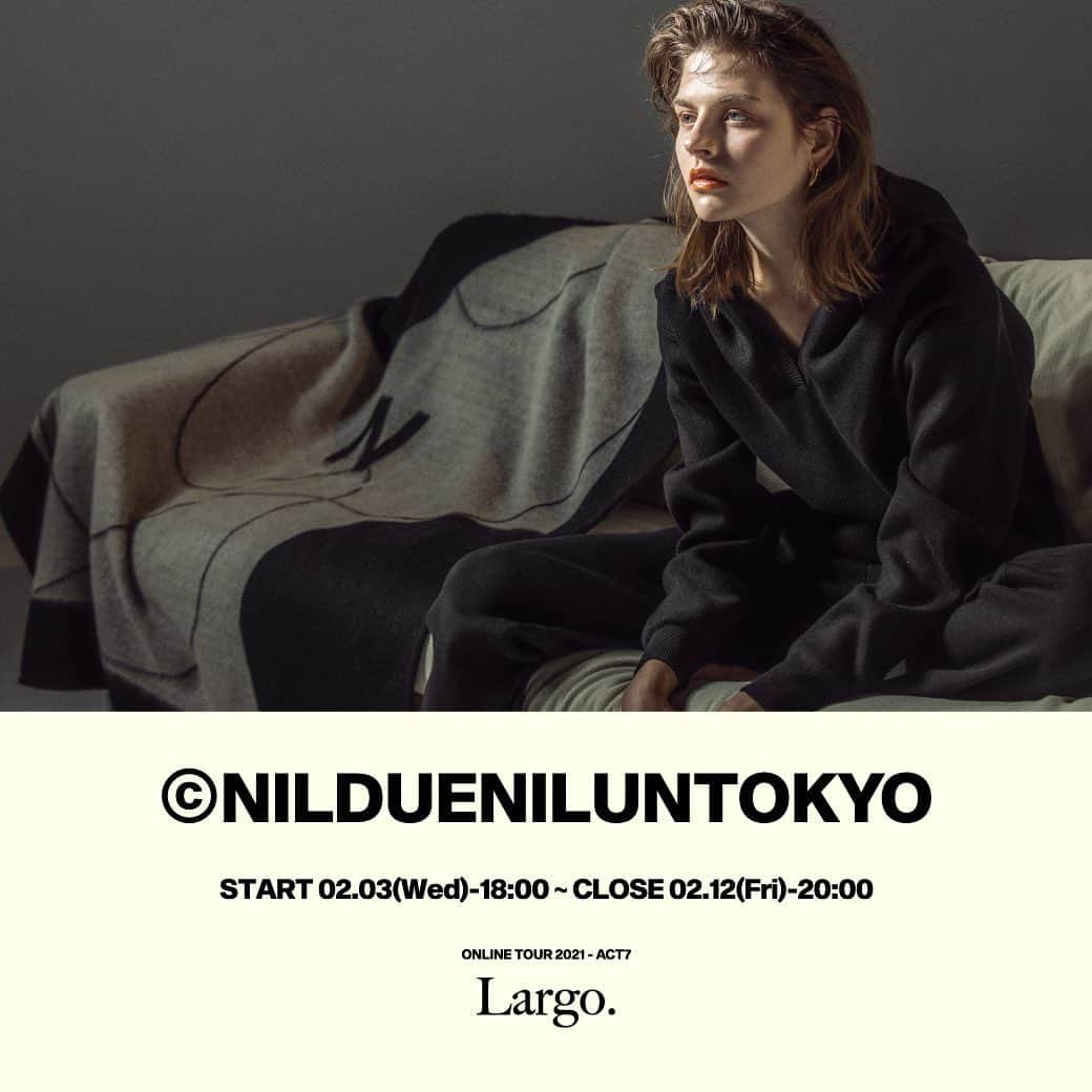 のインスタグラム：「ONLINE TOUR 2021 NEW ARRIVALS.   NIL DUE / NIL UN  TOKYO第7弾となる新作の販売が決定！ 更にニューアイテム情報& LOOK BOOKとIMAGE MOVIEが公開になりました！    第7弾目となる ACT7のコレクションテーマ"Largo". 音楽用語で幅広く緩やかにという意味を持つこの言葉から、今回のコレクションでは、 緩やかな空間の中自由に舞う蝶をイメージし、ゆったりとした時間に寄り添うアイテムや、ストレスフリーな着心地の良さと、屋内外でも活躍できるアイテムを揃えました。   ONLINE SITEでは今回のテーマをイメージし 新たに製作されたサウンドとIMAGE MOVIE、 LOOKBOOKが展開されていますので是非ご覧下さい。  ■販売期間 2月3日(水)18:00～2月12日(金)20:00  #nilduenilun_tokyo #nilduenilun #ruki #thegazette #onlinetour2021 #newitem #act7」