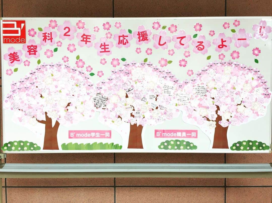 Bmodeのインスタグラム：「【美容師国家試験(実技) 前日】  写真の桜の木は、美容師国家試験に挑む美容科2年生へ、全職員と全在校生からのメッセージです♡  明日から2日間、全国の美容学生が美容師国家試験(実技)に挑みます✂︎ このコロナ禍で、イベントや大会、コンテストの中止が相次ぎ、どこの美容学校も例年とは違う雰囲気の1年だったのではないでしょうか。。 そんな中、無事に美容師国家試験を受験できることに感謝し、全員が最後まで諦めず挑戦することを願います（^人^）  #bmode #ビーモード #ビューティーモードカレッジ #美容 #美容学校 #美容師国家試験 #沖縄 #okinawa #instagood #instabeauty #instafashion」