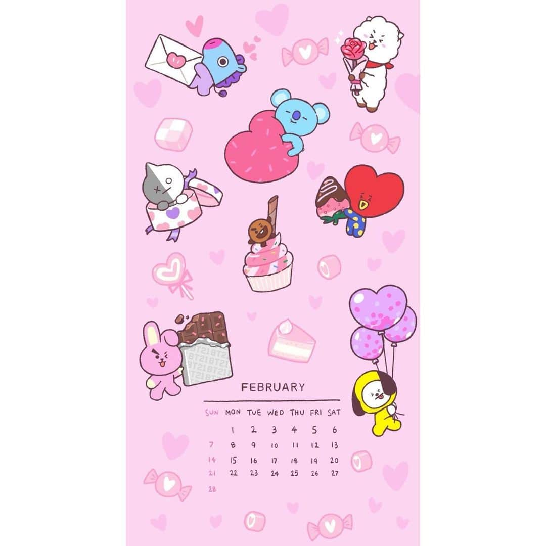 BT21 Stars of tomorrow, UNIVERSTAR!さんのインスタグラム写真 - (BT21 Stars of tomorrow, UNIVERSTAR!Instagram)「February will be sweet with BT21🍫  Check out our Instagram Story to download!  #BT21 #February  #Calendar #Wallpaper」2月1日 18時00分 - bt21_official