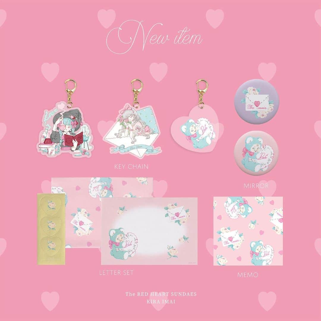 今井キラのインスタグラム：「𝑁𝑒𝑤 𝑖𝑡𝑒𝑚﻿ ﻿ ♥️Mirror﻿ Hᴇᴀʀᴛ ʙᴇᴀʀ﻿ Pink / Lavender﻿ 56mm﻿ ﻿ ♥️Letter set ﻿ Hᴇᴀʀᴛ ʙᴇᴀʀ﻿ 便箋12枚 / 封筒3枚 / シール3枚﻿ ﻿ ♥️Memo﻿ Hᴇᴀʀᴛ ʙᴇᴀʀ﻿ 8×8cm / 40枚綴り﻿ ﻿ こちらのHᴇᴀʀᴛ ʙᴇᴀʀシリーズ可愛くできたのですがmineのスペルが間違ってmainになっています。。﻿ それでもいいよ！という方のみご購入ください🥲﻿ ﻿ ＊一部画像はサンプルの為実物と異なる場合がございます﻿ ﻿ ﻿ ♥️"The RED HEART SUNDAES"﻿ ♥️2/10(水)-16(火)﻿ ♥️ラフォーレ原宿2F CONTAINER﻿ ﻿ 全ての新商品はWebStoreにも入荷しますので皆さまどうか無理はなさらず。﻿ 是非WebStoreもご活用ください💌﻿ ﻿ #redheartsundaes」