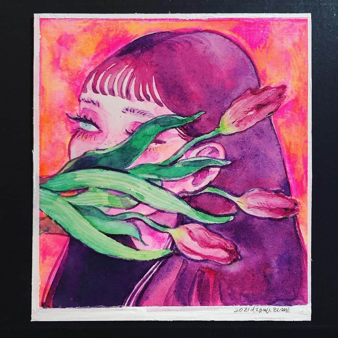 eimiさんのインスタグラム写真 - (eimiInstagram)「🌷﻿ ﻿ #イラストレーション#水彩イラスト#水彩插畫#eimicroquis#eimi#AzamiEimi#illustration#drawing#girlsillustration#pink#artwork#watercolorpainting #tulips」2月1日 19時44分 - mqv_eimi