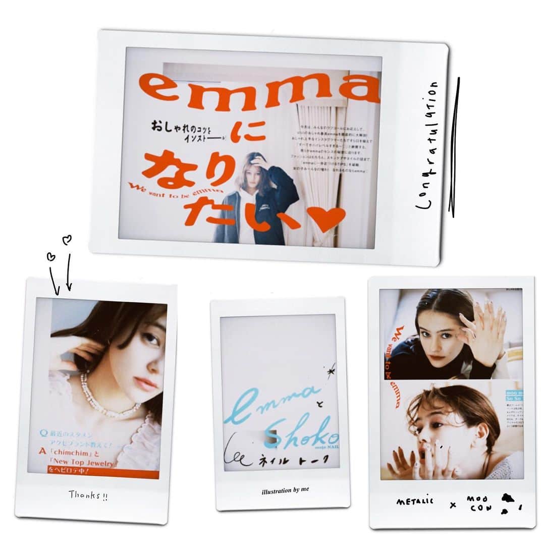 関根祥子のインスタグラム：「今月のViViで卒業を発表したemmaちゃん♡  その中のページ  emmaになりたい❤️ で少しネイル対談してます。 出会いからネイル愛日々どんな感じでネイルをしてるいるかなどなど♡  他にもemmaちゃんが愛用してる美容やファッションも盛りだくさんな企画なので是非みてね🥰  チムチムのネックレスも紹介してくれてます。いつも着けてくれて嬉しいー @mojom__   そして、 久々にイラストも描かせてもらいました😌  素敵なスタッフと一緒に撮影できて幸せです！ありがとうございました。」