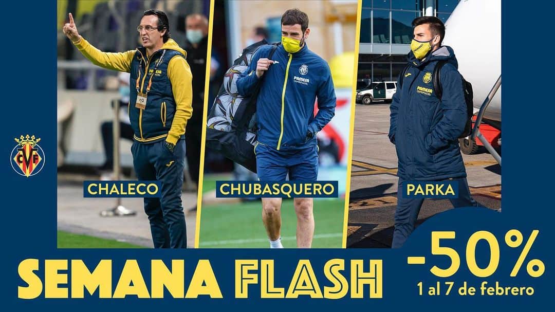 ビジャレアルCFのインスタグラム：「Parka, chaleco y chubasqueros oficiales...   ¡A mitad de precio 🤑!  The official parka, gilet and raincoat...  At half-price 🤑!  #Villarreal #futbol #football #soccer #LaLiga」