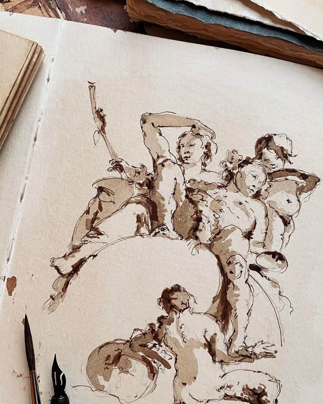 のインスタグラム：「Ink sketch after Tiepolo」