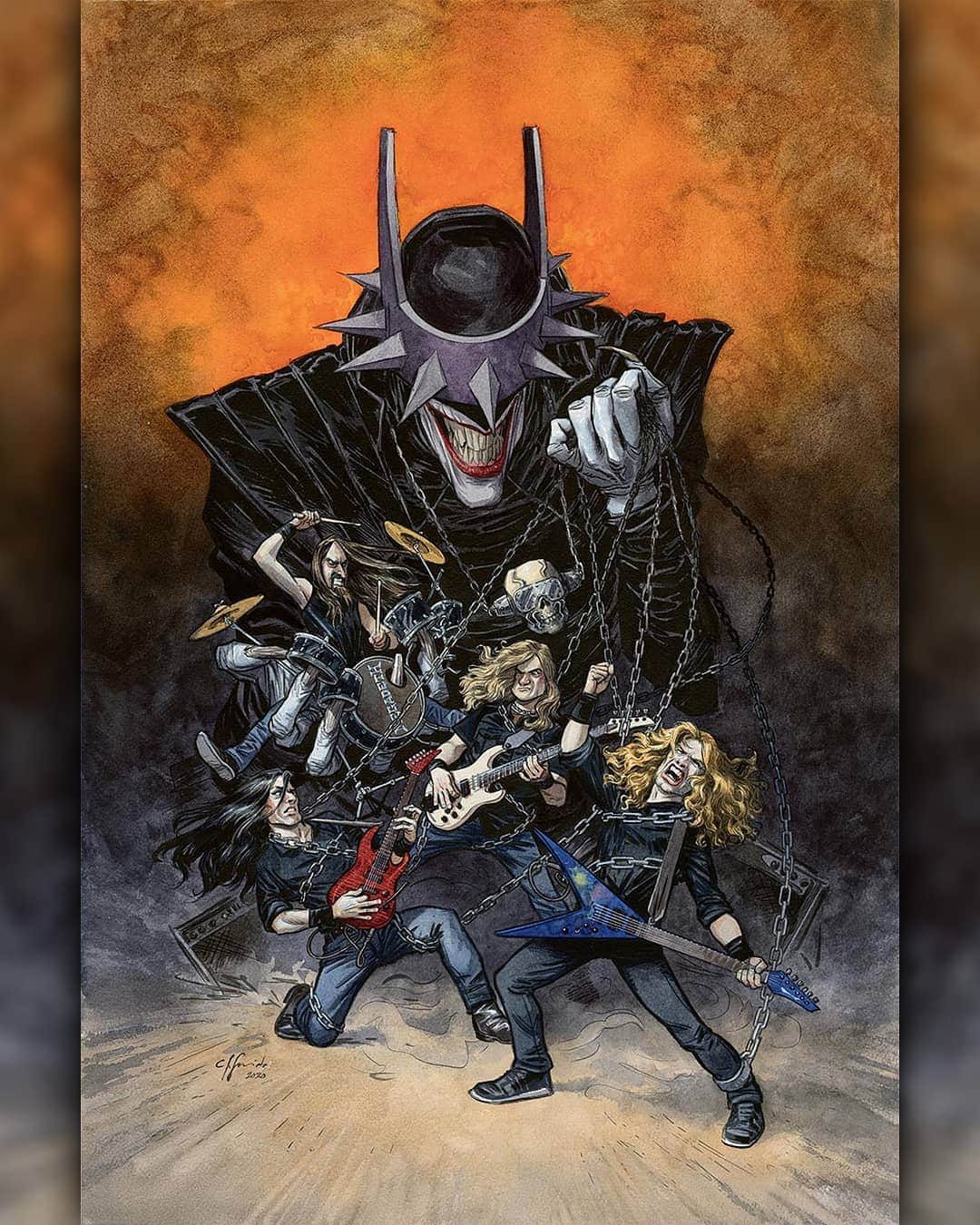 Megadethのインスタグラム：「Excited to be a part of @DCComics DARK NIGHTS: DEATH METAL - BAND EDITION! The seven-issue series event will launch in 13 countries internationally in March and rollout throughout 2021. More info here: bit.ly/3as2WzA (link in bio)  #DCDeathMetal Cover art: @juanjoguarnido」