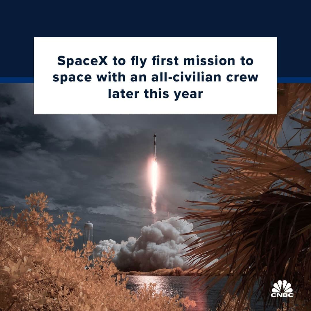 CNBCさんのインスタグラム写真 - (CNBCInstagram)「It's been dubbed “the world’s first all-civilian mission." 🚀⁠ ⁠ SpaceX announced on Monday that it will launch four private individuals on a Crew Dragon capsule into orbit around the Earth, scheduled to launch in the four quarter of 2021.⁠ ⁠ The company’s spacecraft will be commanded by Jared Isaacman, the founder and CEO of Shift4 Payments. The mission, known as Inspiration4, seeks to raise support for St. Jude Children’s Research Hospital. Isaacman is donating the three accompanying seats on the mission “to crew members who will be selected to represent the mission pillars of leadership, hope, generosity and prosperity,” SpaceX said in a press release.⁠ ⁠ The Inspiration4 crew will undergo training led by SpaceX, in which they will prepare for launch atop one of the company’s Falcon 9 rockets.⁠ ⁠ Full story at the link in bio.」2月2日 7時30分 - cnbc