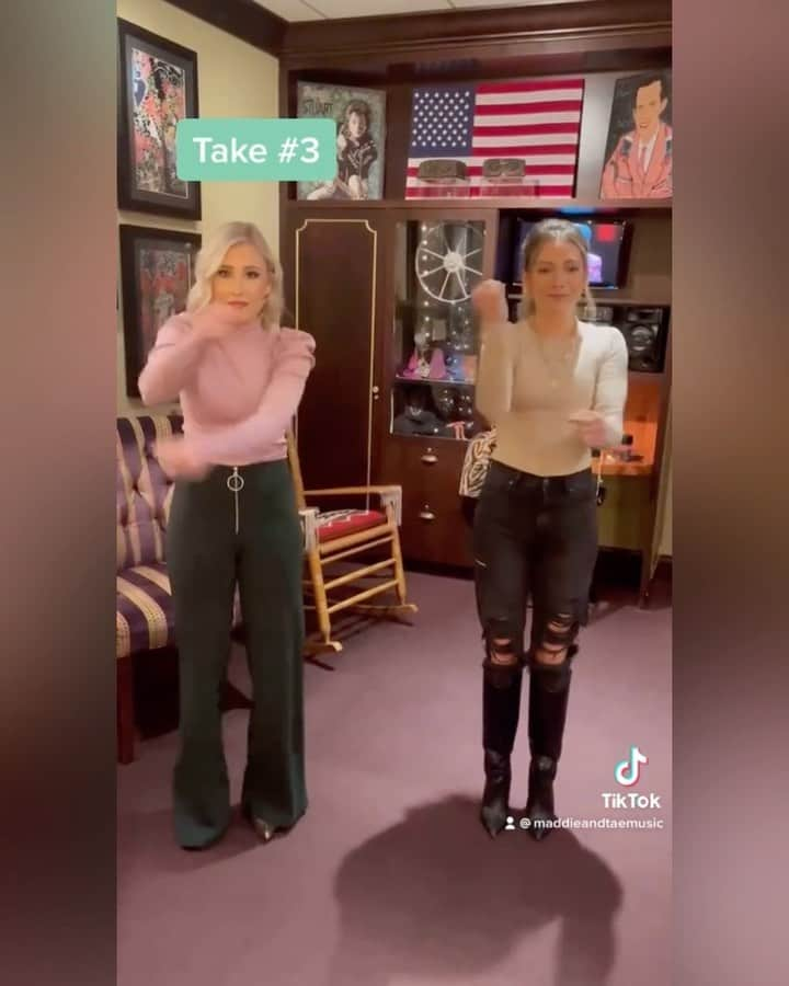 Maddie & Taeのインスタグラム：「As you can tell, we are PROS at this whole @TikTok thing... Head over to our profile (link in bio) to see how things ended up 😂 #ChurchBells @carrieunderwood」