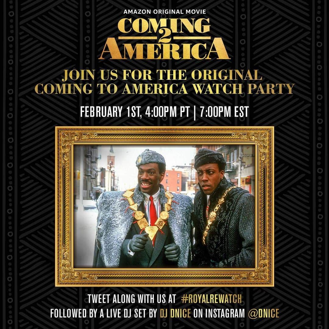 ドリュー・バリモアさんのインスタグラム写真 - (ドリュー・バリモアInstagram)「Tonight!!! COMING TO AMERICA #RoyalRewatch party!! Follow along @zamundaroyals and @dnice for a live Instagram set!」2月2日 9時27分 - drewbarrymore