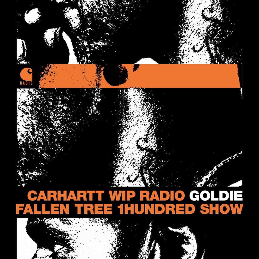 カーハートのインスタグラム：「Carhartt WIP Radio Show.  今月のCarhartt WIP Radio Showは、プロデューサー、DJ、レーベルオーナーとしても有名なUKのレジェンド @mrgoldie をフューチャー。彼が初期に在籍していたレーベル"Fallen Tree 1Hundred"を紹介しています。Bioのリンクからお楽しみ下さい。  This month’s Carhartt WIP Radio show is brought to you by the legendary UK artist @mrgoldie, introducing his nascent label Fallen Tree 1Hundred. Link in bio.  A man who needs little introduction, Goldie earned a reputation as one of the UK’s most celebrated graffiti artists, before becoming known for his work as a producer, DJ and label owner. He brought international renown to the world of drum and bass, via his label Metalheadz, while also releasing genre-defining tracks like Terminator, and the aptly-named debut LP Timeless. In 1994, British music critic Simon Reynolds noted that “Goldie revolutionized jungle not once but three times.”  In the spring of 2020, Goldie unveiled his latest venture, the record label Fallen Tree 1Hundred. A platform for music from “off the beaten track,” as he describes it, initial releases have come from the likes of UK blues and soul artist Natalie Duncan, and Bristol-based multi-genre duo Degrees Of Freedom. The resulting show, curated by Goldie himself, is suitably eclectic, offering an enticing glimpse into the world of a label still in its relative infancy.  As ever, we also sat down for a quick chat with this month’s host, discussing his plans for Fallen Tree 1Hundred, the 25th anniversary of Timeless, and his own plans to release new music.  #CarharttWIP #CarharttWIPRadio #Goldie #FallenTree100」