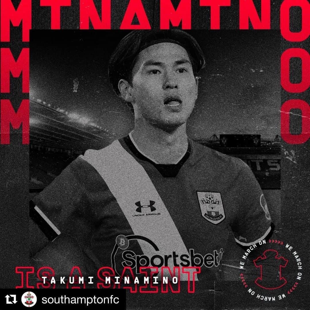のインスタグラム：「リバプール南野、サウサンプトンに急転直下のレンタル移籍  #Repost @southamptonfc with @get_repost ・・・ Takumi Time ✍️😇 #saintsfc」