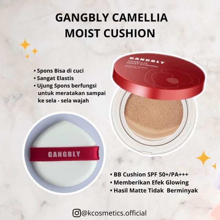 ASHANTY BEAUTY CREAM OFFICIALのインスタグラム：「Gangbly Camellia Moist Cushion  • BB Cushion SPF 50+/PA+++ • Memberikan Efek Glowing • Hasil Matte Tidak  Berminyak  Kelebihan Spons  • Spons Bisa di cuci • Sangat Elastis • Ujung Spons berfungsi untuk meratakan sampai ke sela - sela wajah  ______________________________ Informasi dan pemesanan : WA 081293823950 WA 087778489900  WA 085781140354 WA 081287388885 ⚡️ Fast Respons Click Link On Bio @kcosmetics.official 🛍 ______________________________ #koreacosmetic #ashanty #ashantycosmetics #thehermansyaha6 #kosmetikkorea #bts #korea #kcosmeticsofficial #kcosmetics #makeupkorea #aloevera  #skincare #bestseller #celebrity」