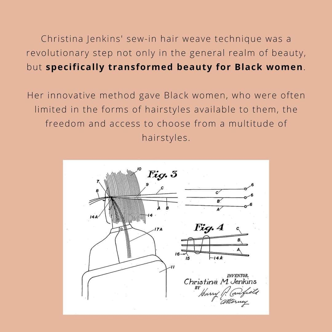 FRENCH GIRLさんのインスタグラム写真 - (FRENCH GIRLInstagram)「It’s officially #BlackHistoryMonth, and in honor of this celebration, our #MondayMuse this week is a Black Women in Beauty pioneer: Christina Mae Jenkins, inventor of the sew-in weave.   There are unfortunately not many verifiable photos of Christina (many that you might find credited as her are actually of 1950s singer Bette McLaurin), so we borrowed this lovely illustration from @stylistmagazine, and based these infographics on @writercrow_’s article from Stylist that details what we know about Christina Jenkins.   Swipe to read about Christina and her revolutionary contribution to the beauty industry. ✨」2月2日 12時48分 - frenchgirlorganics