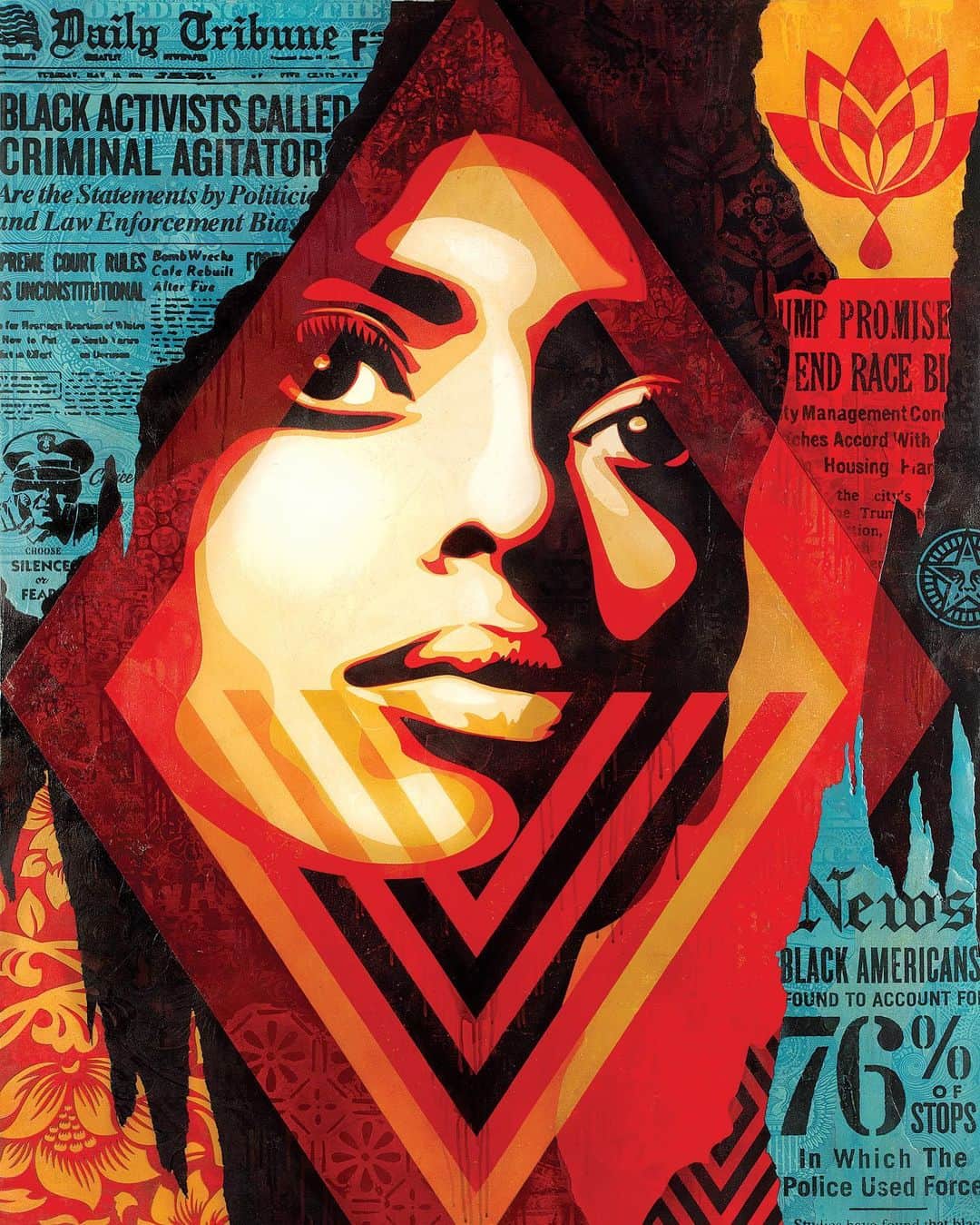 Shepard Faireyのインスタグラム：「In honor of Black History Month, I’d like to share this fine art version of my “Bias By Numbers” art. “Bias By Numbers” addresses racial bias in policing, criminal justice, and media culture. The numbers don’t lie… racial bias is horribly real when it comes to policing, sentencing, and often media portrayals. We all have a legitimate reason to be outraged by this injustice, but we need to use that rage as motivation to keep our leaders and politicians accountable. Also, if you have a constructive outlet for your voice, please use it! I can tell you from experience that creative response is therapeutic and a powerful way to rally allies! I hope this art doesn’t just appeal visually, but allows viewers to look at the layers of information and facts and think about how to make positive changes to patterns of injustice. Thanks for caring! -Shepard」