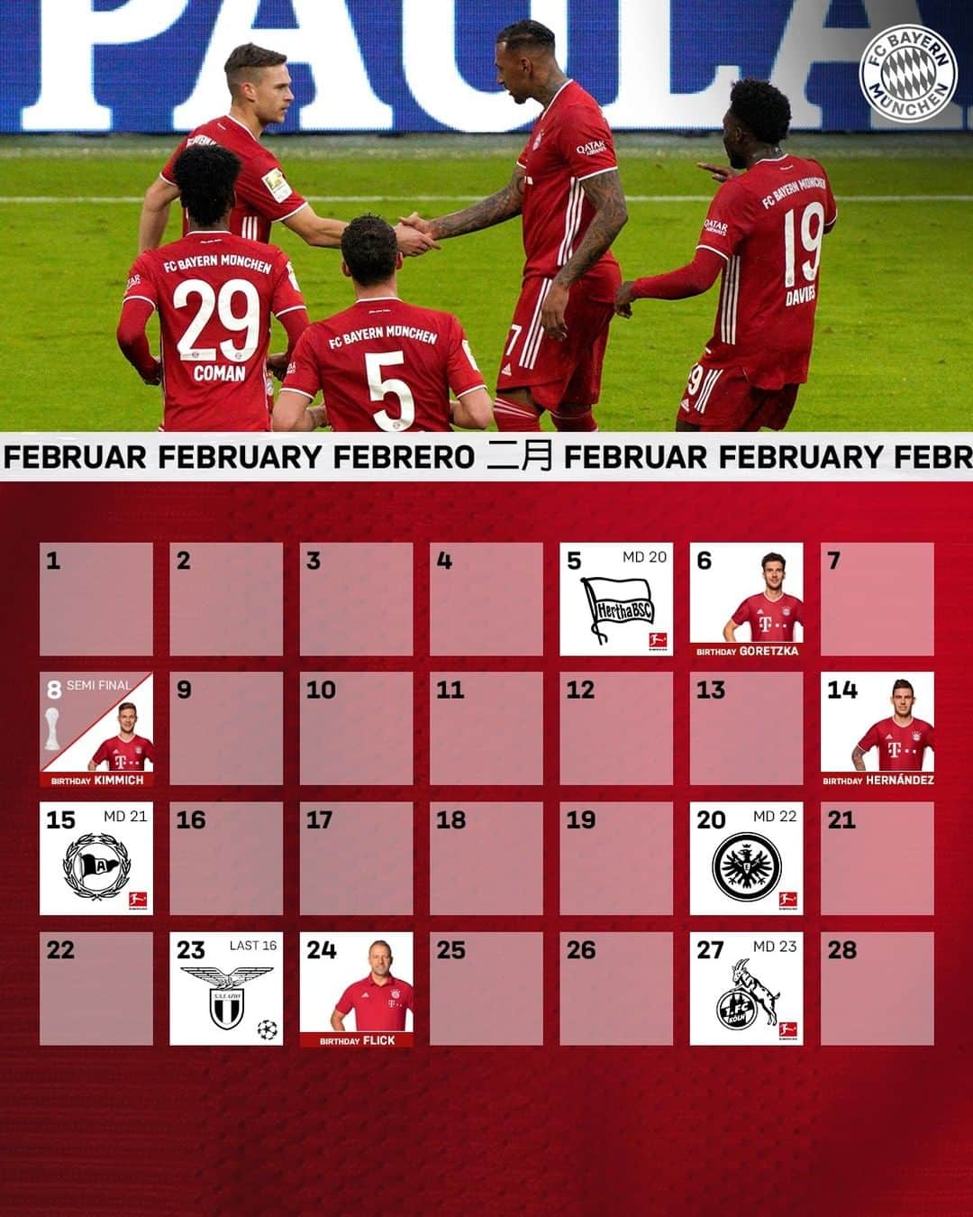 バイエルン・ミュンヘンさんのインスタグラム写真 - (バイエルン・ミュンヘンInstagram)「A busy month ahead 📆  What are you most looking forward to in February?  #MiaSanMia #packmas #FCBayern #FinalMissi6n」2月3日 0時34分 - fcbayern