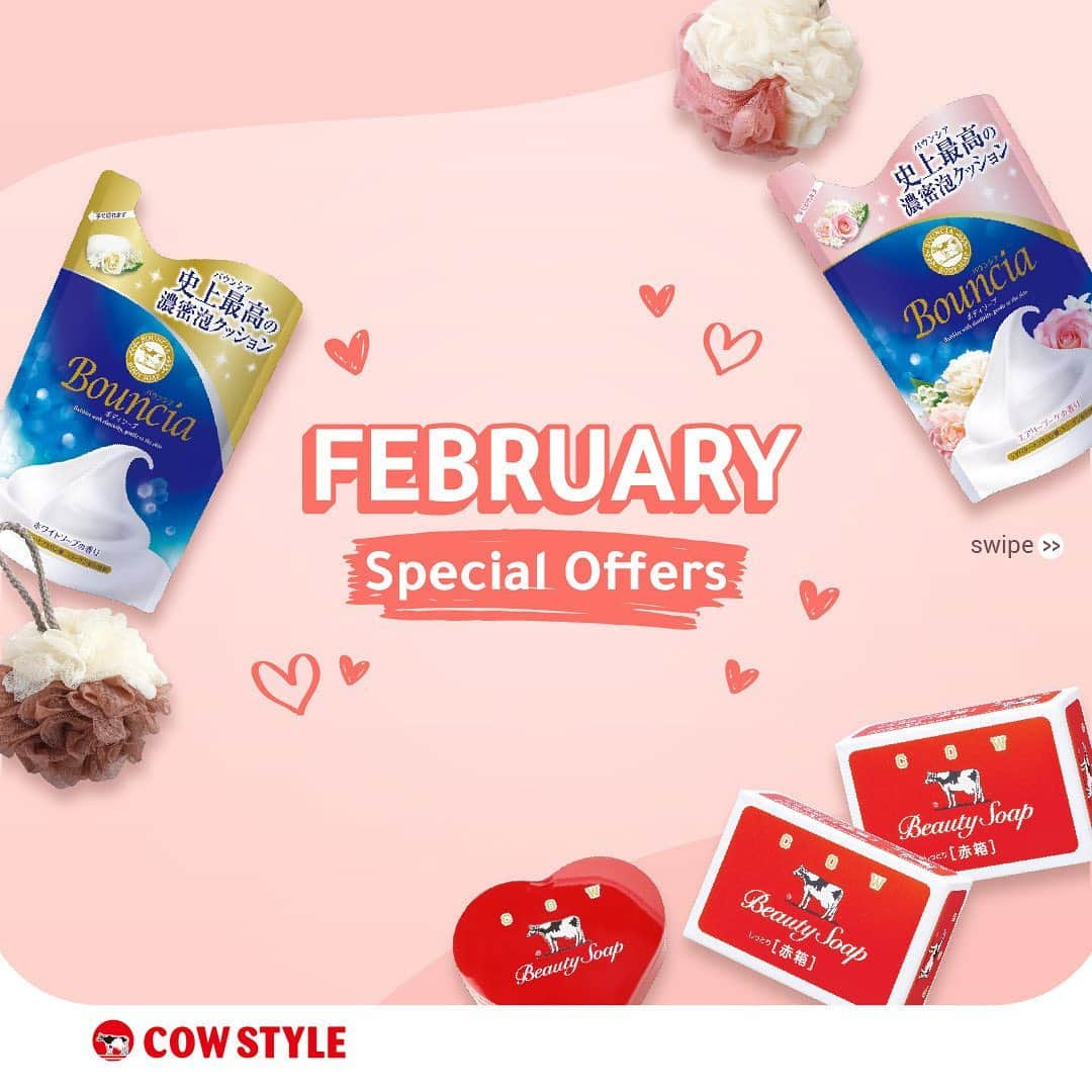 COWSTYLEIDのインスタグラム：「Sambut bulan penuh kasih sayang dengan special offer dari Cow Style 💕 - Beli 1 Bouncia Body Soap (White Soap) Refill 400 mL, FREE Shower Puff  - Beli 1 Bouncia Body Soap (Airy Bouquet) Refill 400 mL, FREE Shower Puff  - Beli 2 pcs Beauty Soap Red Box, FREE Cow Brand 90th Anniversary Heart Tin Box ⠀⠀⠀⠀⠀⠀⠀⠀⠀ Swipe ke kiri ya untuk lihat list store nya👈🏻 ⠀⠀⠀⠀⠀⠀⠀⠀⠀ Klik link di bio untuk belanja online 🔝  #cowbrand #cowstyleindonesia #specialoffer #specialpackage #valentines」