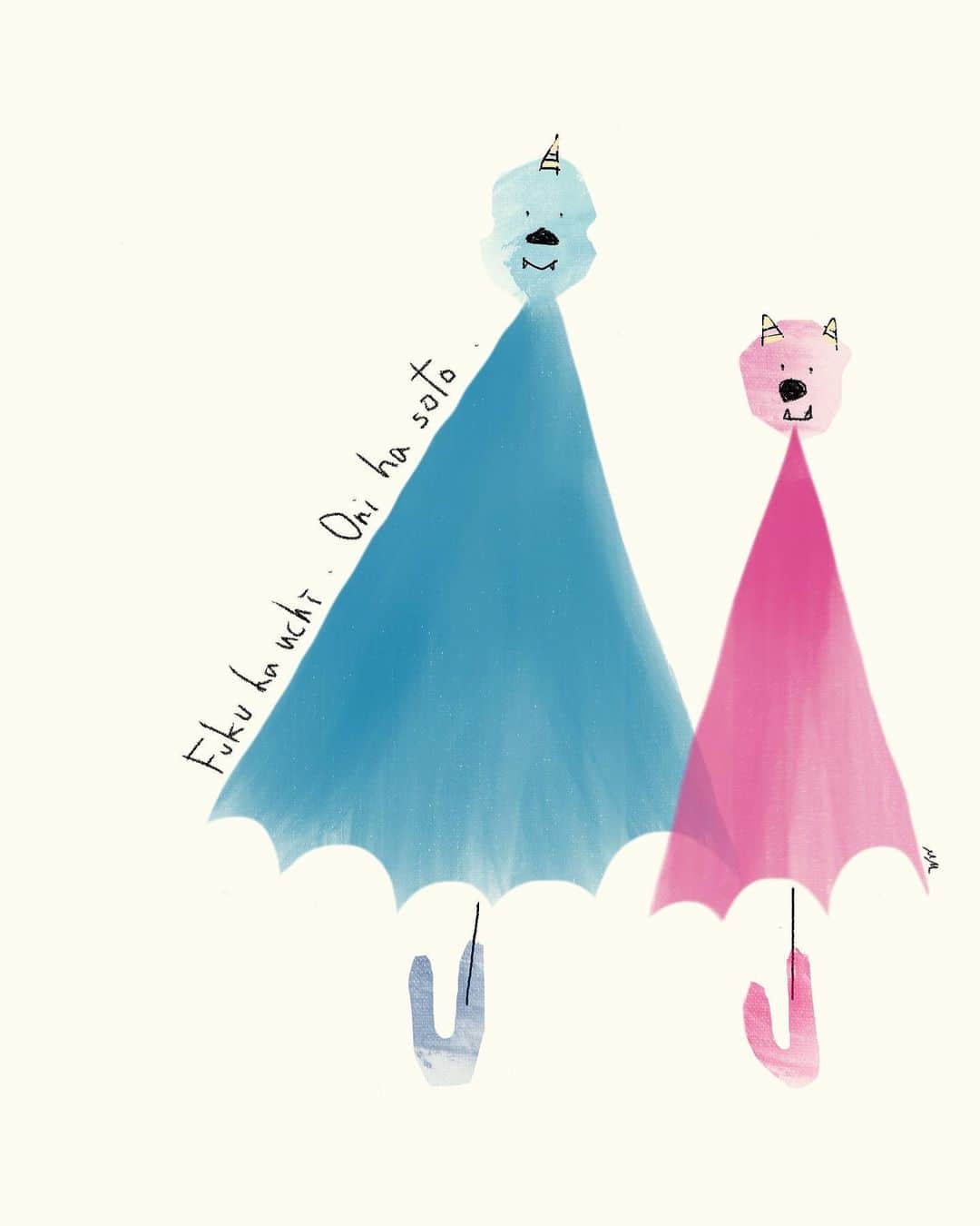 高杉さと美のインスタグラム：「もう春だなぁ。今朝の雨で感じました🌸  #節分 #傘 #イラスト #illustration #umbrella #☔️ #winter #spring」