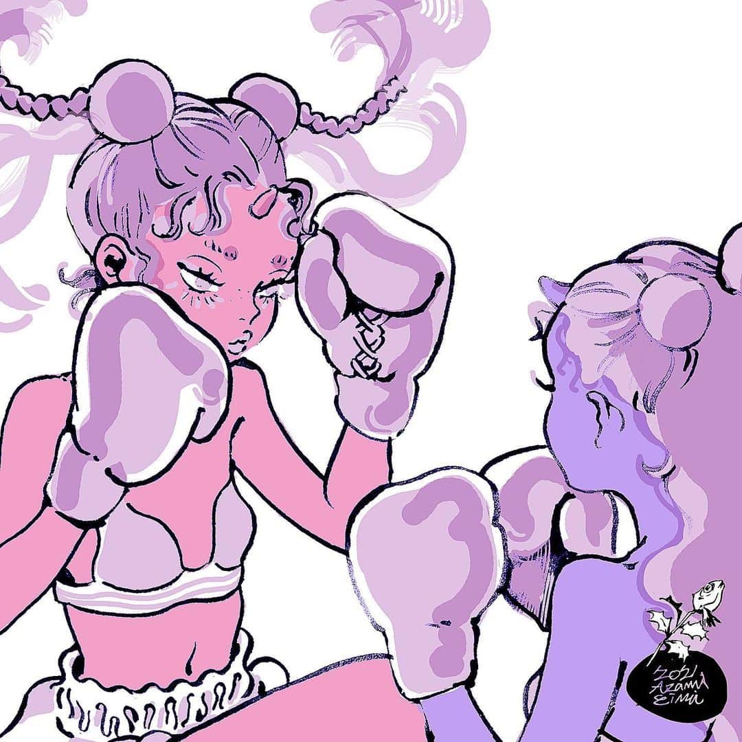 eimiのインスタグラム：「🥊💜﻿ ﻿ #節分#イラストレーション#eimicroquis#eimi#AzamiEimi#illustration#drawing#girlsillustration#pink#artwork」