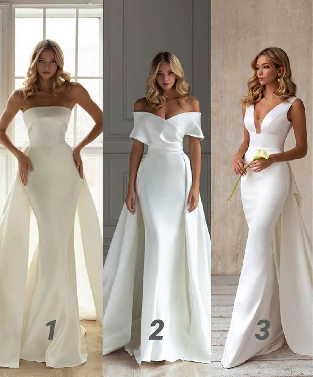 Wedding ?のインスタグラム：「Which one is your favorite?  Qual seu favorito? . . . . . . . . .  #dress  #vestido #weddingdecor  #wedding #bride #bridetobe #noiva  #vestidodenoiva #weddingdress #weddinggown  #casamento #honeymoon #luademel #weddingideasbrides」