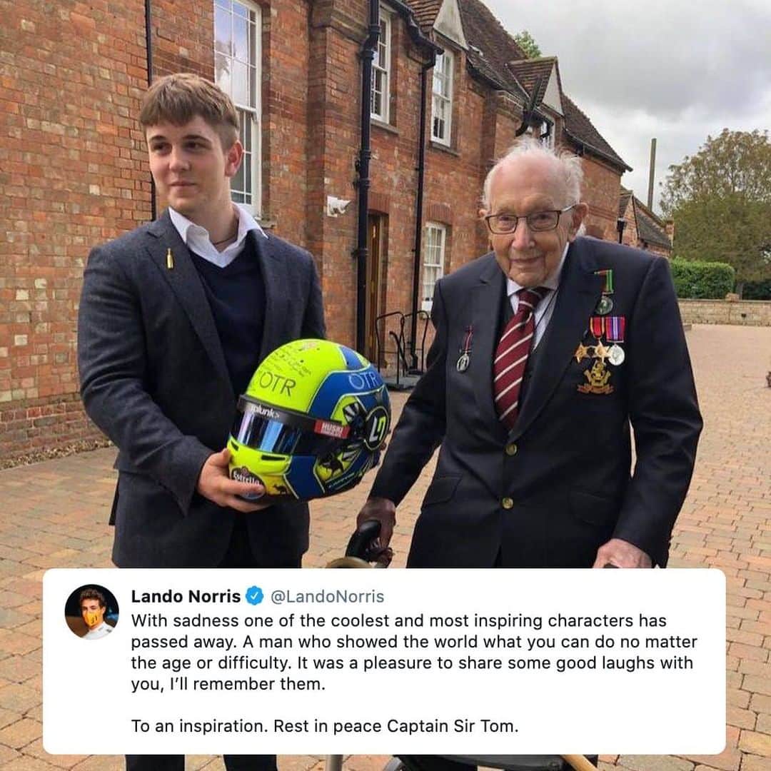 F1さんのインスタグラム写真 - (F1Instagram)「RIP Captain Sir Tom   Thank you for the positivity and inspiration you brought to so many ❤️  @landonorris @captainsirtom」2月3日 2時01分 - f1