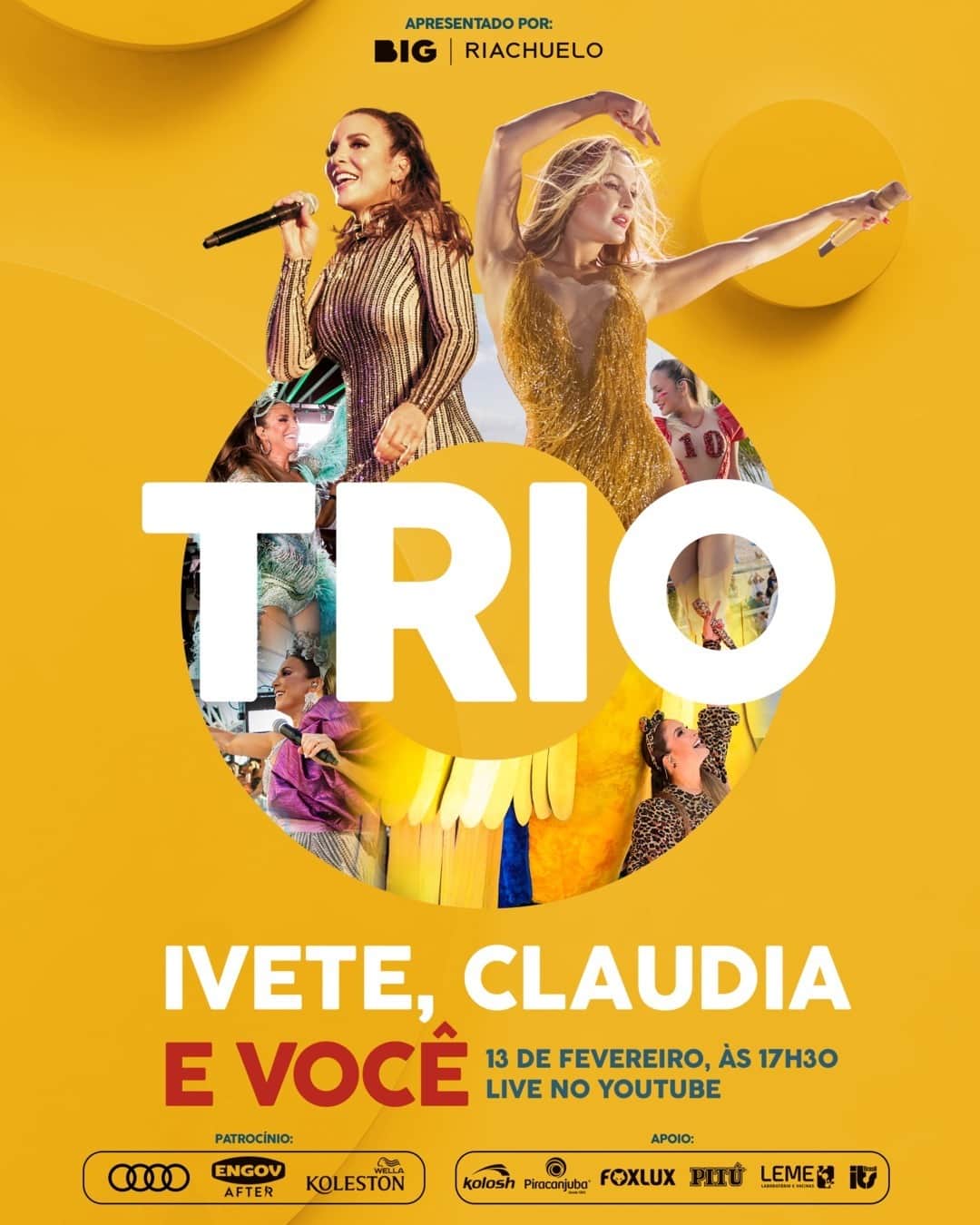 Claudia Leitteのインスタグラム：「O Trio é o seguinte: @ivetesangalo, eu e VOCÊ! Combinado? 13 de fevereiro, sábado de carnaval, a partir das 17h30, nos nossos canais 😉 #IveteClaudiaEVoce ⠀ @hipermercadobig @riachuelo @audibr @engov_oficial @wellabr @kolosh @oficialpiracanjuba @foxluxbrasil @pitu @lemelaboratorio @itsbrasil_oficial」