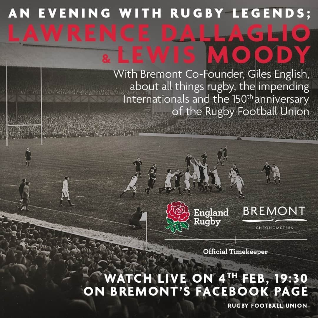 ブレモンさんのインスタグラム写真 - (ブレモンInstagram)「AN EVENING WITH RUGBY LEGENDS, LAWRENCE DALLAGLIO AND LEWIS MOODY⁠ ⁠ Going LIVE on Facebook, Bremont Co-Founder, @gilesenglish , speaks to @lewismoody7 and @lawrence_dallaglio about all things rugby, the impending Internationals, and the 150th anniversary of @englandrugby⁠ ⁠ Watch LIVE on 4th February at 19:30 on the Bremont FACEBOOK page.⁠ ⁠ #EnglandRugby150 #bremont #bremontwatches #rugby #englandrugby #worldcup #rugbyworldcup #rfu #tomcurry #sportwatch #england #luxurywatch #luxurywatches」2月3日 2時31分 - bremontwatches