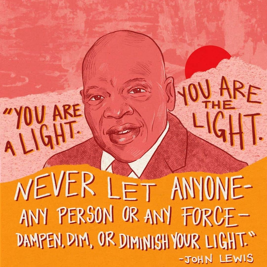 Coca-Colaのインスタグラム：「Representative John Lewis spent his life fighting for the rights of African-Americans. A true luminary, he lit the path of truth and justice from Atlanta, to Selma, to Washington, D.C., impacting the entire nation. Together We Must celebrate his unbreakable courage, leadership, and legacy by supporting those in the Black Community who continue his mission today.  Illustration by: @ukelaylie.」