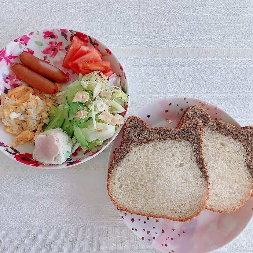 羽島みきのインスタグラム：「ねこねこ食パン🐱🐱  味はロイヤルミルクティー なんだよぉ🤍🤎  おすすめ！🥺💗」