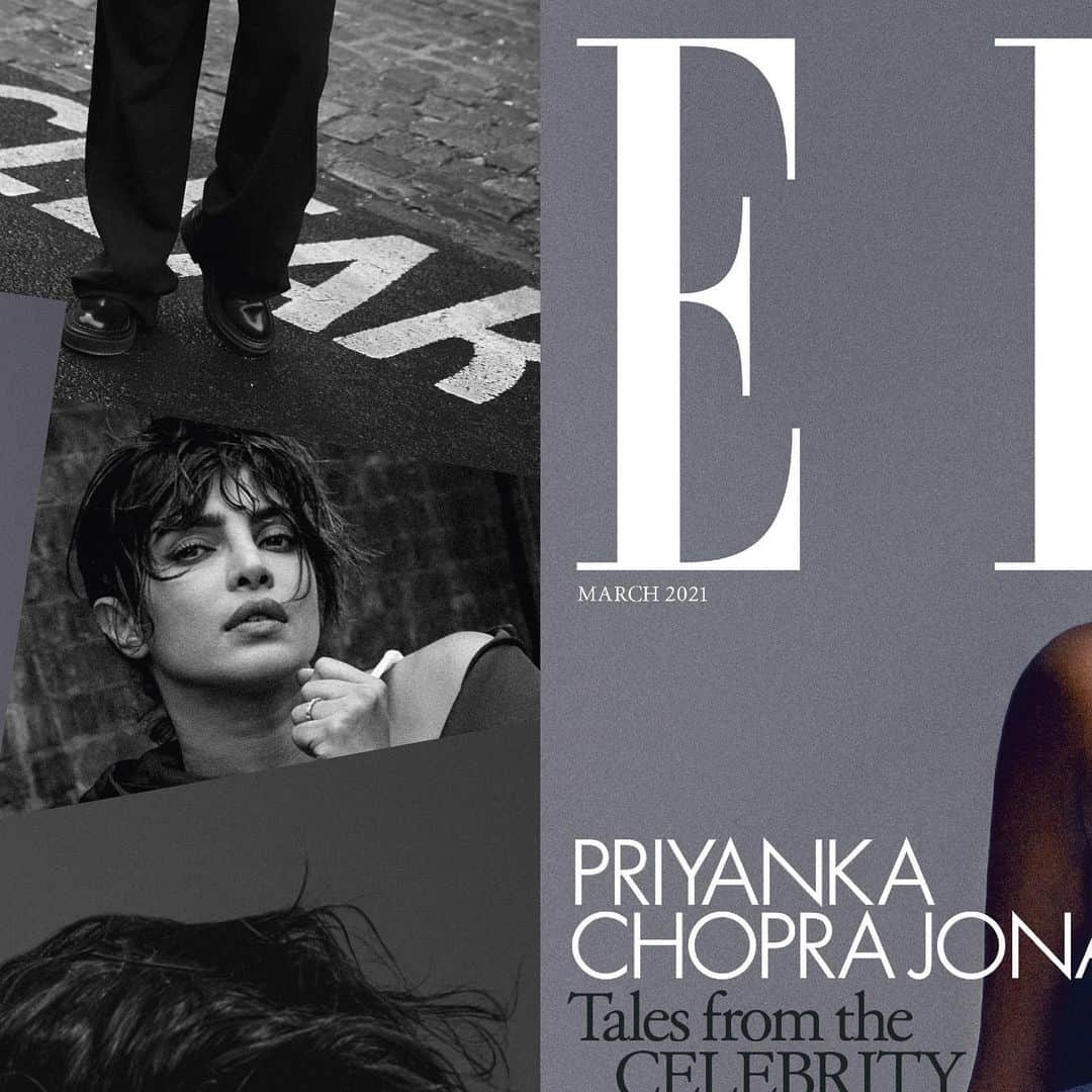 プリヤンカー・チョープラーのインスタグラム：「Elle UK, March 2021  E-I-C: @farrahstorr Creative Director: @misterthomasjames Entertainment Director: @tommacklin Photographer: @liaclay Stylist: @aureliadonaldson Makeup: @ninninummela Hair: @alipirzadeh Nails: @nailsbymh  Seamstress: @chapman_burrell」