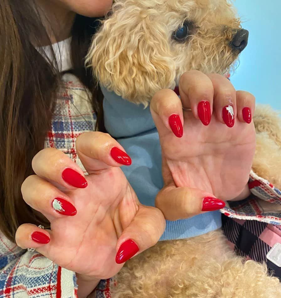 マキ・コニクソンさんのインスタグラム写真 - (マキ・コニクソンInstagram)「今日は なおちゃん @naokonails  のとこで大人ネイルしてきた！  カラーはアップルレッドの色で、 シルバーのホイルでアクセント！ 赤ってやっぱりアガル！❤️ 3月は赤の気分‼️ 勝負だっ！💪🏼 新しいネイルで気分転換したよ！  なおちゃん、いつも有難う！🙏🏻  #naokosnail #気分転換 #赤は勝負の色‼️」2月28日 16時36分 - makikonikson