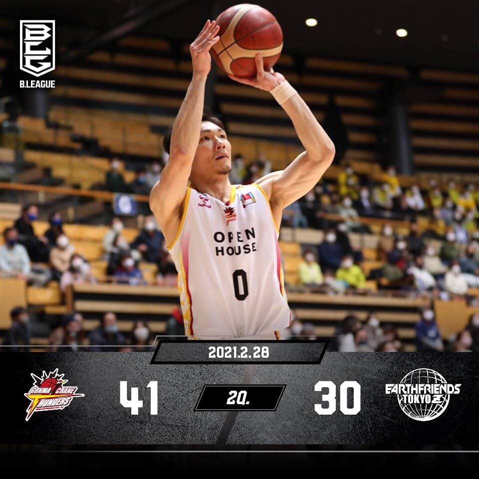 のインスタグラム：「【試合速報】2Q.終了 41点 #群馬クレインサンダーズ  30点 #アースフレンズ東京Z  オフェンスのリズムが少しずつ良くなりリードし2Q.終了！ このまま後半もエナジー全開でいきましょう！  続きは #バスケットLIVE でご覧ください ▼▼▼ basketball.mb.softbank.jp/lives/6791?utm…」