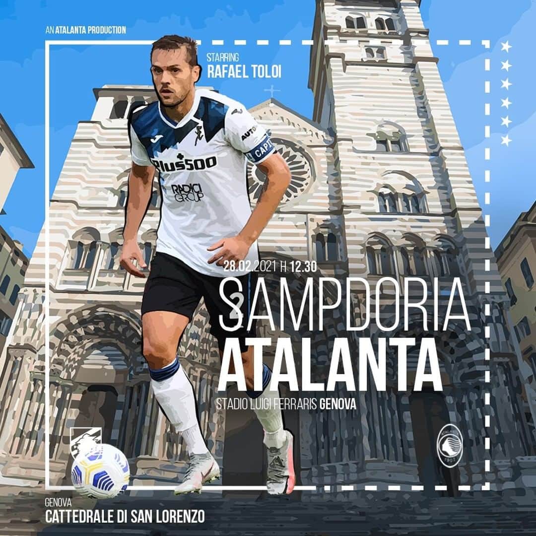 アタランタBCのインスタグラム：「⚫️ ＭＡＴＣＨＤＡＹ 🔵 Affamati! 🦁💪 Hungry! ⠀ 🎨 @ddaveart #SampAtalanta #SerieATIM #GoAtalantaGo ⚫️🔵 #Atalanta #BergAMO #ForzaAtalanta #matchday」