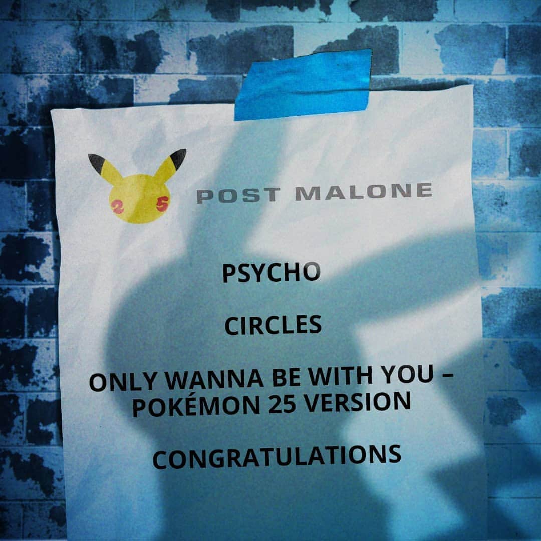 Pokémonさんのインスタグラム写真 - (PokémonInstagram)「We grabbed a @postmalone setlist for you, Trainers!  Double-tap if these songs are going to be stuck in your head for the rest of the week. 🎶  #Pokemon25」2月28日 9時45分 - pokemon