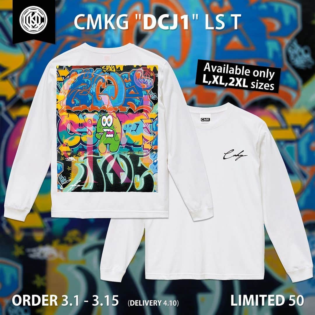 CMKgalleryのインスタグラム：「@cmkg_store @cmkg_store @cmkg_store @cmkg_store @cmkg_store  DISE,CASPER,JOEの3人よって某所に描かれた壁画が縦50×横40cmの大判インクジェットにより高解像度でプリントされたロングスリーブTシャツを限定50枚にて予約販売致します。 ボディは生地厚5.6oz(1.6インチリブ)、サイズ展開はL,XL,2XLの3サイズのみとなります。 商品のご予約は　@cmkg_store のバイオからウェブに移動していだだいて受付しております。 受付開始は3/1 18時00分より、締切は3/15 正午まで、商品の発送は4月中旬を予定しております。」