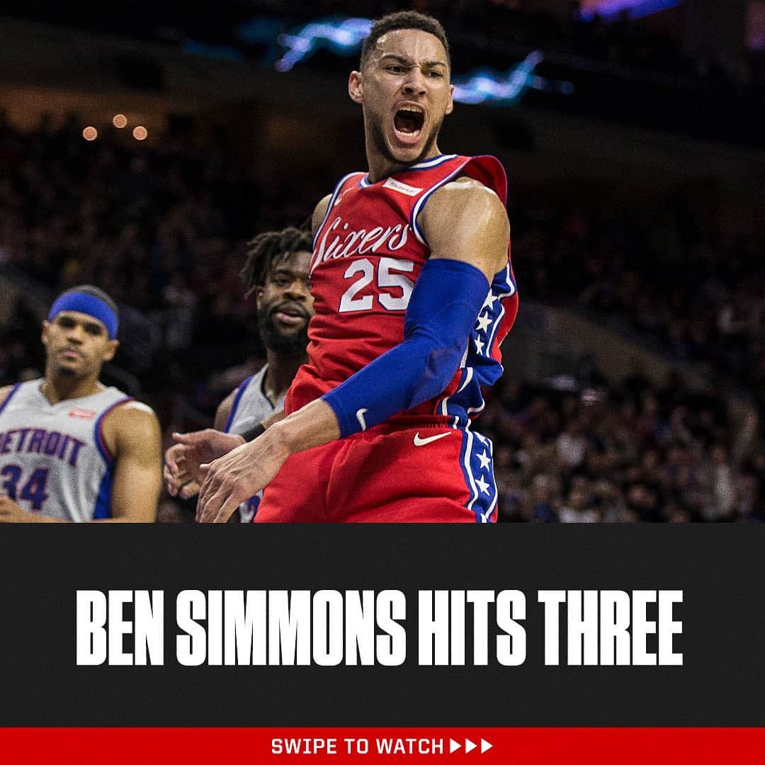 スポーツセンターのインスタグラム：「Ben Simmons hit his fourth career three-pointer at the end of the game」
