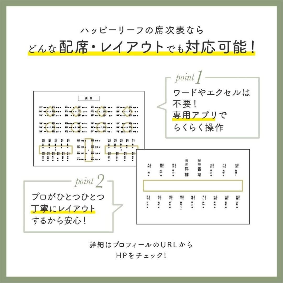 Happy Leafさんのインスタグラム写真 - (Happy LeafInstagram)「プロフィール、メニューも印刷込みの席次表が270円〜！ HAPPY LEAFはスマホで簡単🌿 ⠀ 初夏ウエディングにオススメの「イエロー」をテーマにした席次表をご紹介🍋 ⠀ 2021年のトレンドカラーとして注目を集めるイエローは、自然に囲まれたガーデン挙式やナチュラルウエディングにも取り入れやすく、華やかながらもあたたかみのある色合いが結婚式でも人気のカラー🌼 ハッピーリーフなら、いろんなテーマやテイストに合わせやすいラインナップを用意しているから、ふたりの理想にピッタリなアイテムが見つかるはず◎ ⠀ — ⠀ 席次表（プロフィール・メニュー込み） ¥270～＋tax ⠀ —  ▶商品の詳細は画像をタップ！ ⠀ ▶ご注文・お問い合わせは @happyleaf_wedding のURLより ⠀ ▶リアルな実例&口コミは #ハッピーリーフ で検索 ⠀ ・・・・・・・・・・⠀ ⠀ 《 HAPPY LEAFのオススメPOINT🌿 》⠀⠀ ☑︎プロがレイアウトする印刷込の席次表が270円〜 ☑︎手にとって驚くこだわりの上質な紙と素材✨⠀ ☑︎用紙に収まる限りどんなレイアウトでも作成可能！ ☑︎招待状とセットで席札無料！席次表だけでも席札75円 ☑︎4デザインまで選べる！無料サンプル請求受付中 ⠀ ＿＿＿＿＿＿＿＿＿＿＿＿＿＿⠀ ⠀ ⠀ #happyleaf  #招待状 #席次表 #席札 #ペーパーアイテム  #ウェルカムスペース  #プレ花嫁  #ちーむ0502 #ちーむ0508 #ちーむ0515 #ちーむ0516 #ちーむ0522 #ちーむ0523 #ちーむ0606  #ちーむ0612 #ちーむ0613 #ちーむ0610 #ちーむ0616 #ちーむ0626  #ちーむ0704 #ちーむ0711 #ちーむ0718 #ちーむ0724  #ちーむ0725 #ちーむ0731 #ちーむ0723  #ちーむ0801  #全国のプレ花嫁さんと繋がりたい  #日本中のプレ花嫁さんと繋がりたい」2月28日 12時00分 - hyacca_wedding