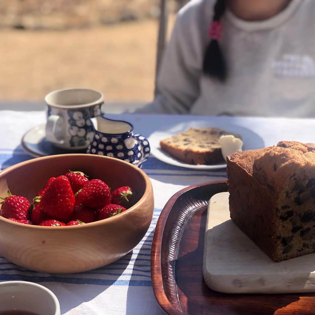 三浦瑠麗さんのインスタグラム写真 - (三浦瑠麗Instagram)「昼ごはんがわりのアフタヌーンティー。 フルーツケーキは一晩経つと美味しくなってくる。クロテッドクリームはお好みで。 たっぷりのいちご。」2月28日 13時33分 - lullymiura