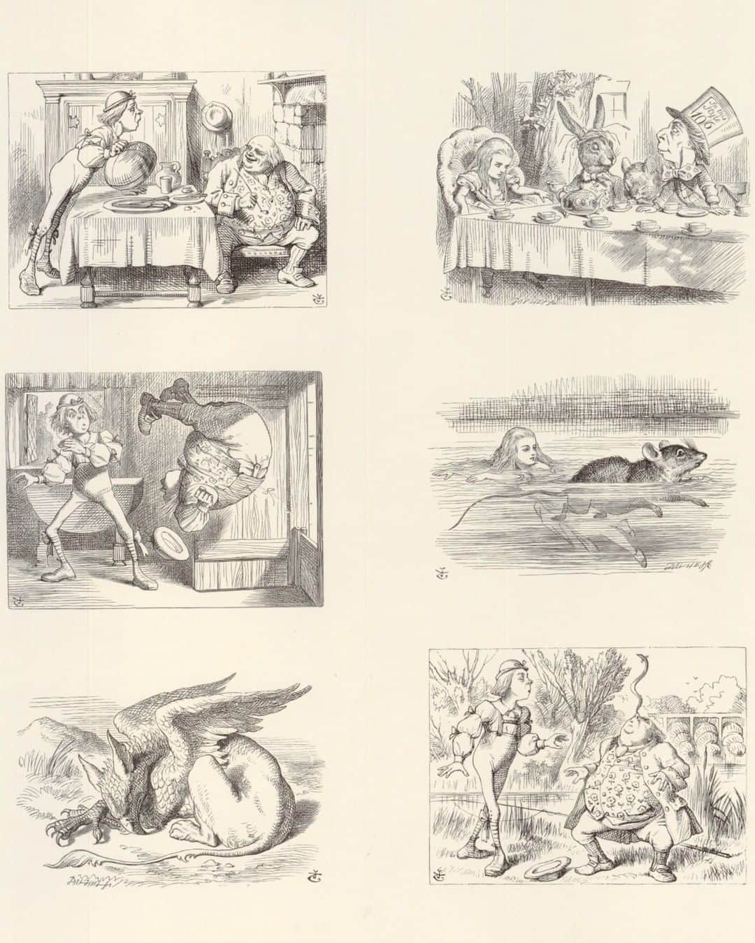 大英博物館のインスタグラム：「‘Alice’s Adventures in Wonderland’ was illustrated by Sir John Tenniel, who was born #OnThisDay in 1820.   He created 92 weird and whimsical drawings for the first editions of the first ‘Alice’ book, and its sequel ‘Through the Looking Glass, and What Alice Found There’ – swipe through to see some of them in print form 👉  From stationery and soap to mugs and magnets, and of course books, shop our range of charming products inspired by Lewis Carroll’s stories via the link in our bio.  🔎 After John Tenniel (1820–1914), sheets of proof images illustrating Lewis Carroll's 'Alice's Adventures in Wonderland'. Wood-engraving, 1865–1957  #AliceInWonderland #LewisCarrol #JohnTenniel #Illustration #BritishMuseum」