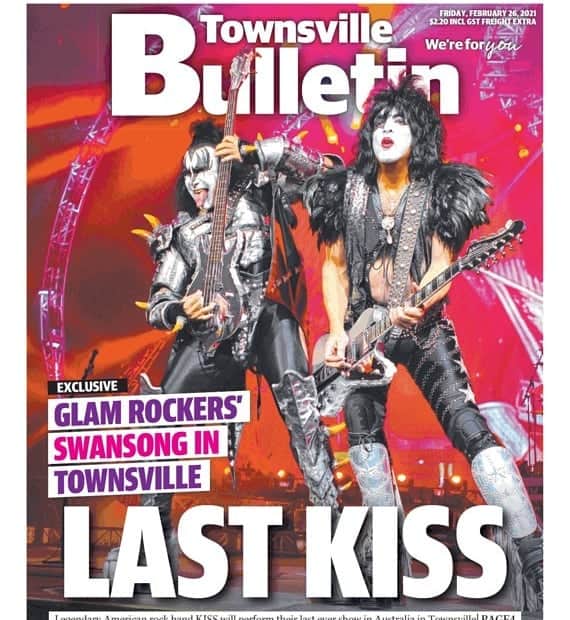 KISSさんのインスタグラム写真 - (KISSInstagram)「#KISSisEverywhere! @genesimmons & @paulstanleylive  on cover of Townsville Bulletin #Australia #EndOfTheRoad World Tour」2月28日 21時28分 - kissonline