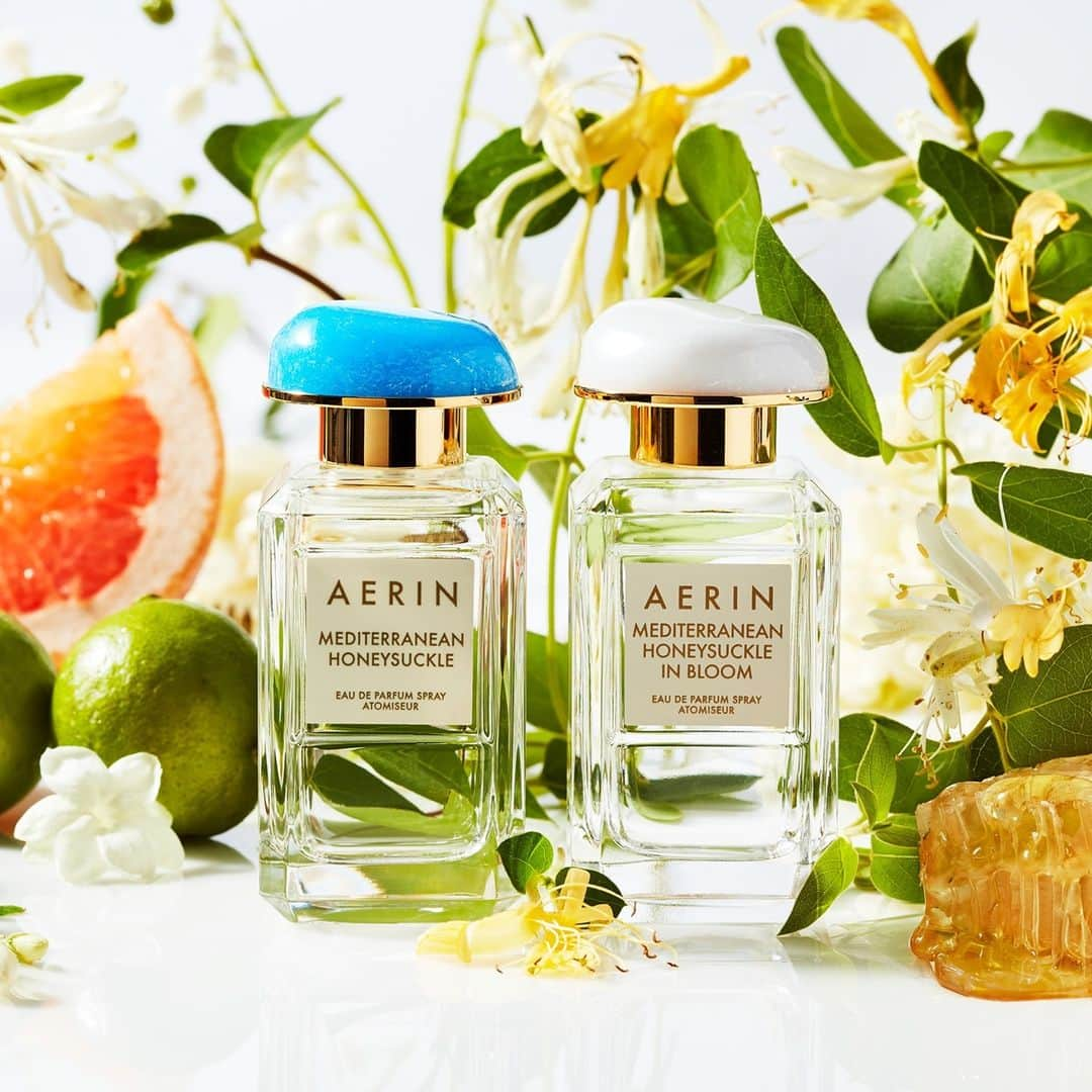 エスティローダーのインスタグラム：「Discover the Mediterranean with @aerin. Signature Mediterranean Honeysuckle is a floral citrus fragrance with notes of Gardenia, Honeysuckle, and Jasmine. New Mediterranean Honeysuckle In Bloom introduces a honeyed intensity to our best-selling scent. Feel the eternal optimism of the sun’s rays with #AERINBeauty. ☀️」