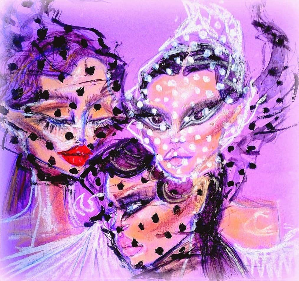 ValGarlandのインスタグラム：「#WonderfulShowMemories ❤️❤️❤️❤️  Major illustration by @_serena_art inspired by my look for @Erdem #LFW  #ValGarland #Weekend #Inspiration」