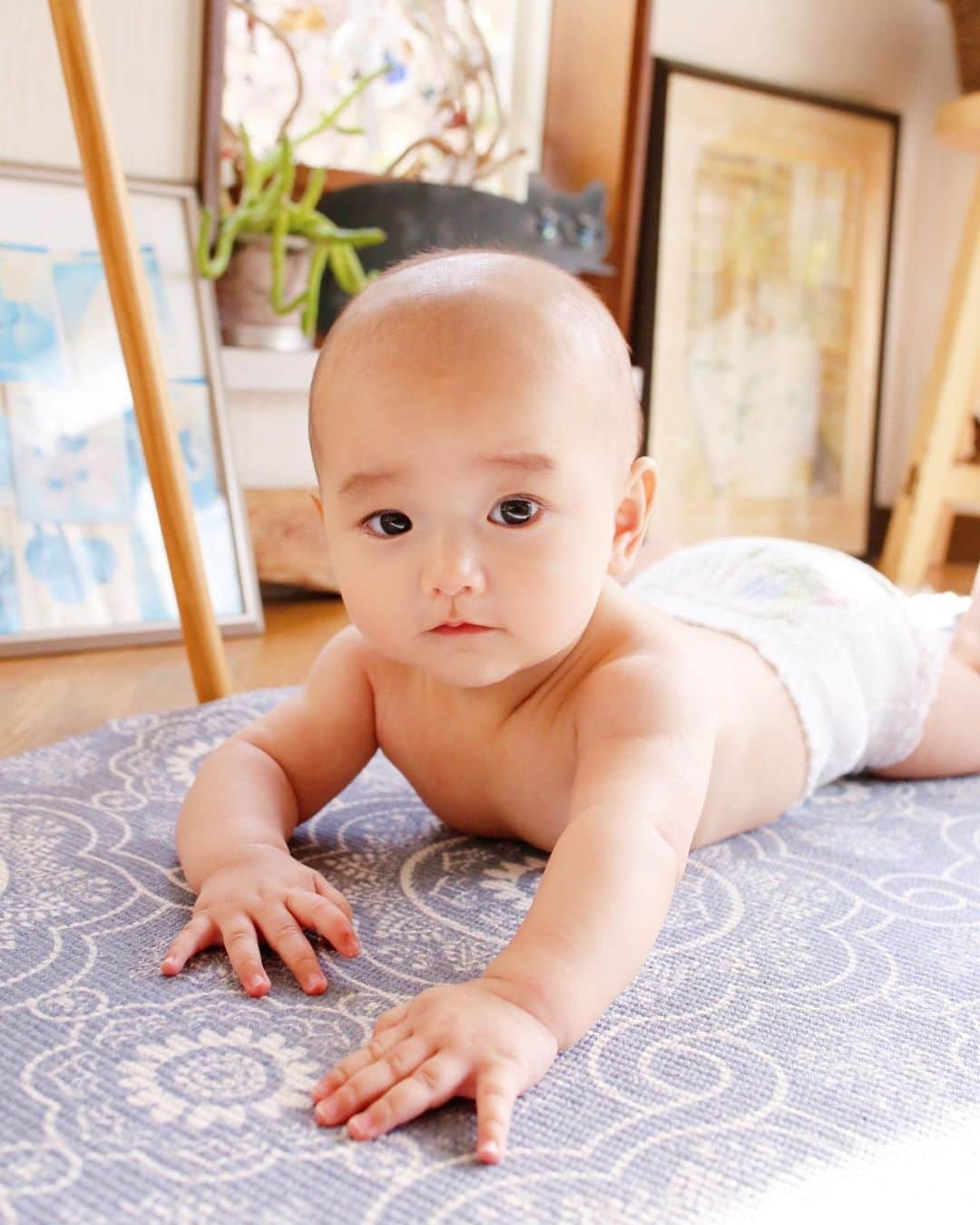 amiのインスタグラム：「．  Favorite diapers  おむつ一丁の娘でこんにちは👶❤️  この可愛い姿を残しておかなきゃ‼️ と思いパシャパシャ撮影📷笑  今日で生後173日目 このむちむちさんがたまらない♡  最近、インスタで見て　@mirafeel_diaper  Mirafee さんのオムツ柄が可愛くて 気になっていました❤️  届いて早速履いてみたけど やはり可愛い😍♡  ちなみに箱も可愛かった〜♡ 履き心地も良いみたいで娘も嬉しそう〜💕  可愛すぎて何枚も写真を撮った ママなのでした♡ おむつ一丁って今だけだよね〜❤️  ﻿ #Mirafeel#ミラフィール﻿#未来感覚オムツ#オムツ﻿#赤ちゃん#赤ちゃんのいる生活#女の子ベビー#オムツ一丁#オムツ替え #赤ちゃん用品 #生後5ヶ月 #生後173日目#ずり這い #ずりばい #ずりばい練習中」