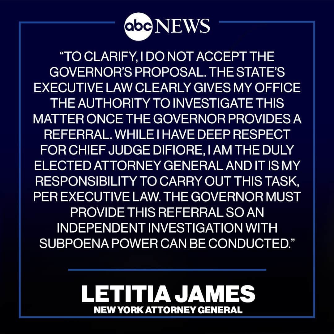 ABC Newsさんのインスタグラム写真 - (ABC NewsInstagram)「LATEST: New York AG Letitia James rejects Gov. Cuomo's proposal to select an independent investigator: "The state’s Executive Law clearly gives my office the authority to investigate this matter once the governor provides a referral." #andrewcuomo #cuomo #newyork #politics」3月1日 4時56分 - abcnews