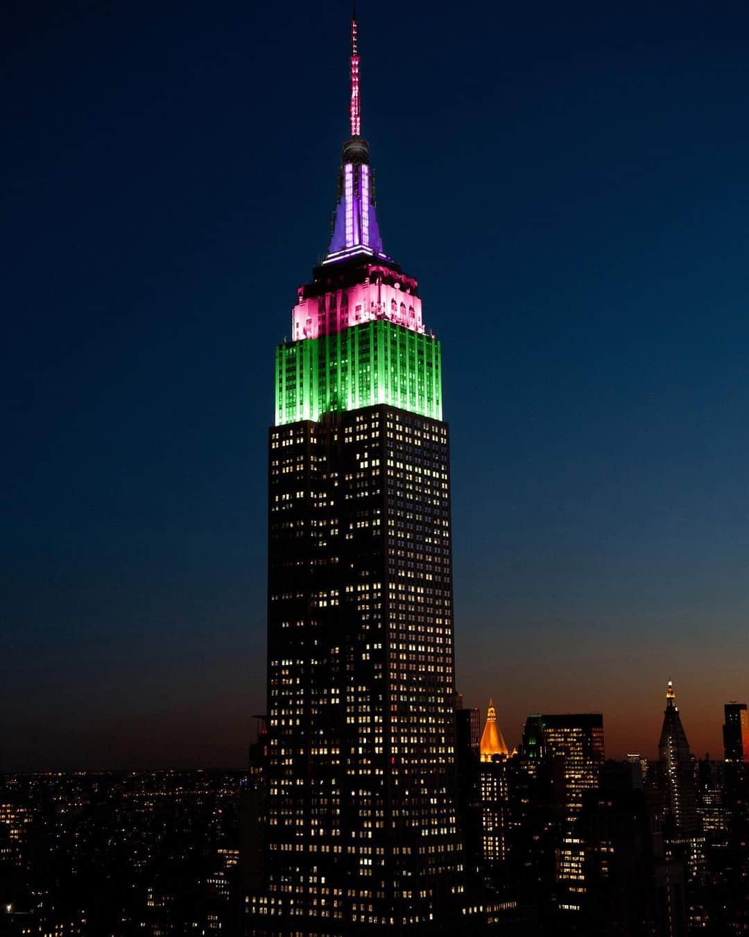 Empire State Buildingさんのインスタグラム写真 - (Empire State BuildingInstagram)「We’re shining a light on @rarediseasedayofficial with Rocket Pharmaceuticals by glowing in green, pink & purple this evening. #RareDiseaseDay #EmpireStateBuilding」3月1日 4時58分 - empirestatebldg