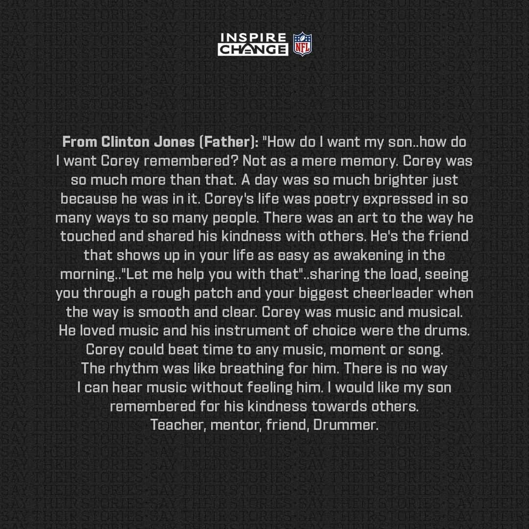 NFLさんのインスタグラム写真 - (NFLInstagram)「Say His Name: Corey Jones  Corey is one of the many individuals being honored by players and coaches this season through the NFL’s helmet decal program. #SayTheirStories #InspireChange」3月1日 6時00分 - nfl