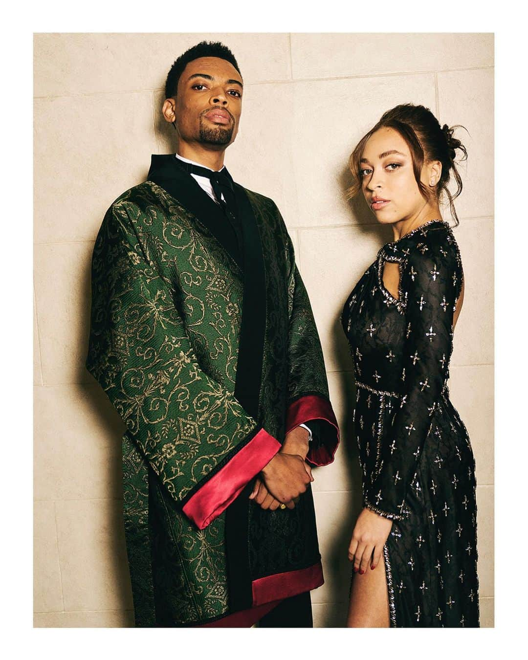 グッチさんのインスタグラム写真 - (グッチInstagram)「@goldenglobes Ambassadors @satchellee and @sirjacksonlewislee captured moments before the Awards by @joshuakissi both wearing custom #Gucci by @alessandro_michele. #SatchelLee wears a matte floral silk gauze gown with embroidered micro crystal stars and #JacksonLee wears a double breasted New Signoria jacket with satin lapel with a wool mohair vest and trousers, cotton dress shirt, jacquard kimono-inspired jacket with silk trim. #AlessandroMichele #GoldenGlobes」3月1日 6時16分 - gucci