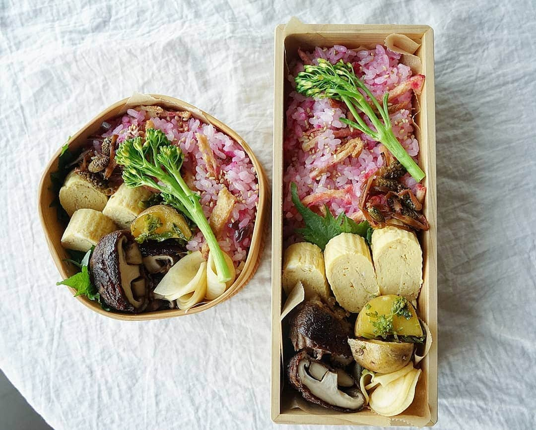 まる子のインスタグラム：「#おべんとう しば漬けと油揚げの炊き込みご飯 だし巻き卵 肉巻き椎茸 くたくた菜の花とキタアカリのソテー 黄金かぶのなます スティックセニョールのお浸し つくしの佃煮  お漬け物料理教室に参加◎ 色んなお漬け物があって面白い◎ 今年は梅干し作り、楽しみたいな◎  #曲げわっぱ弁当#曲げわっぱ#わっぱ#柴田慶喜商店#弁当#お弁当#わっぱ弁当#朝時間#ロカリクッキング#lin_stagrammer#サラメシ#ランチ#oben365#lunchbox#obento#kurashiru #igersjp#輪島キリモト#料理 #おうちごはん#暮らし#lunch  #ニシダや #クロワッサンお弁当部#クロワッサン普段弁当#nisnap#キナリノ #オベンタグラム #instagramjapan」