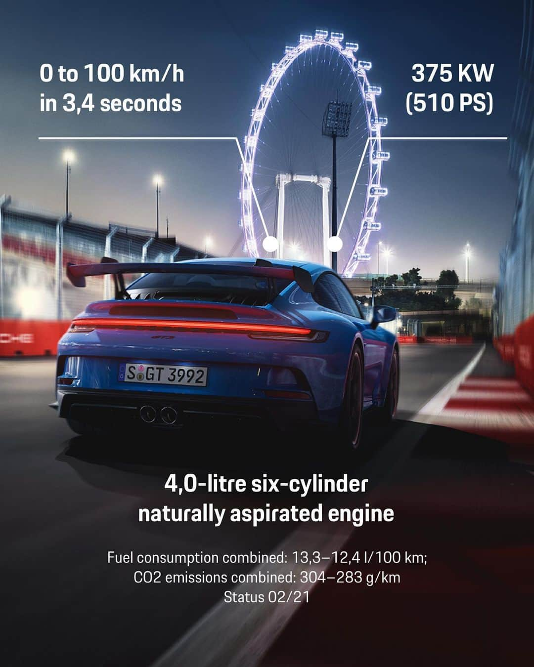 Porscheさんのインスタグラム写真 - (PorscheInstagram)「Straight from the racetrack – we've condensed the enticing highlights of the new 911 GT3, because we know that #TimeIsPrecious.  __ 911 GT3: Fuel consumption combined: 13,3–12,4 l/100 km; CO2 emissions combined: 304–283 g/km I https://porsche.click/DAT-Leitfaden I Status: 03/2021」3月1日 20時05分 - porsche