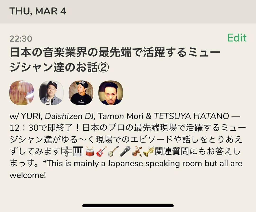 YURIのインスタグラム：「#clubhouse 第二弾は3/4 22:30〜やりまっす✌🏻聞きに来てねん❣️Clubhouse exclusive this Thursday 10:30pm~ Tokyo time. Come hear me and my musician friends talk!」